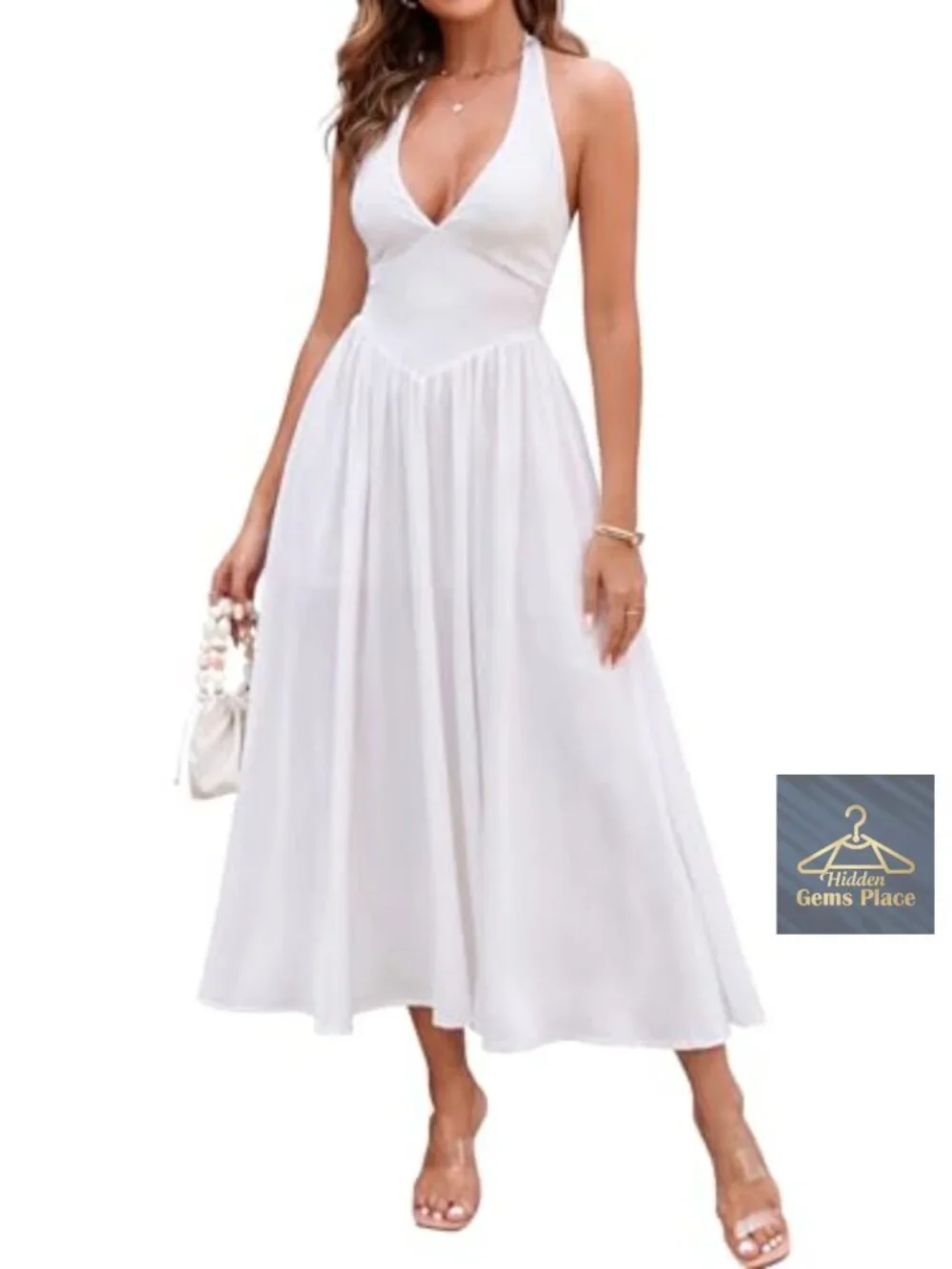 Women's Gingham Halter Corset Midi Dress Summer Floral V Neck Smocked Sundress